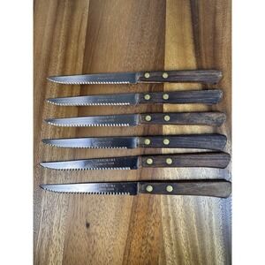 Vintage Set Of 6 Tramontina Brasil Steak Knives Stainless Sharp